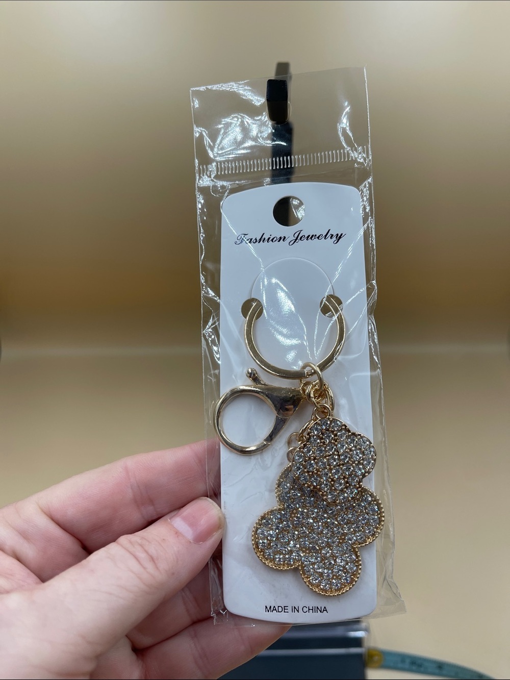 Gold Glitter Clover Keychain Key Ring